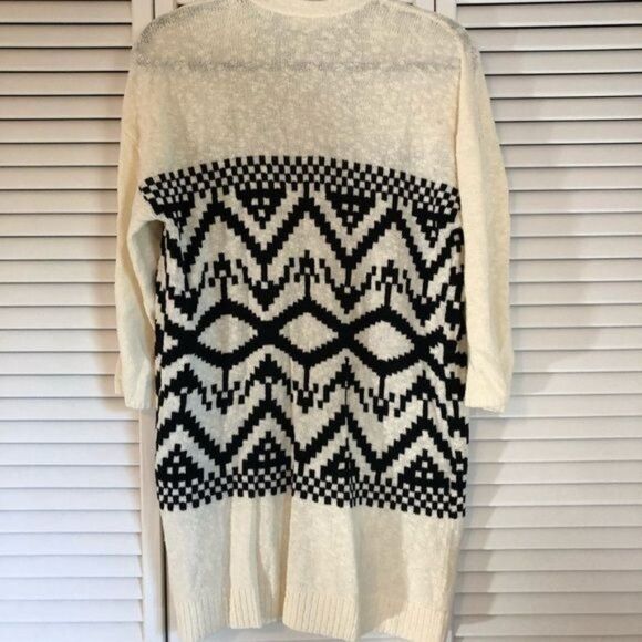 Two by Vince Camuto Cream and Black Open Front Cardigan Geometric Lightweight - Picture 2 of 8